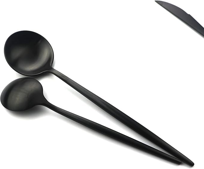Gugrida 6 Pieces Matte Black Handle 18/10 Stainless Steel Silverware Set, Flatware Set Black Cutlery Set, Utensils Set for Home Restaurant, Dishwasher Safe (Full Black)