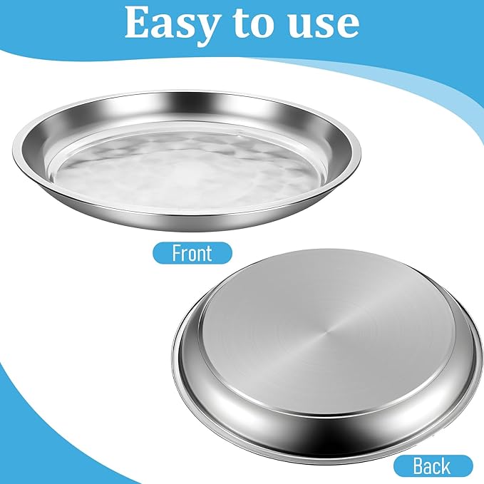 10 Pack Stainless Steel Round Serving Tray, 12 Inch Silver Serving Bar Serving Platter Sturdy Silver Metal Display Tray for Coffee Table Party Club Home Ottoman