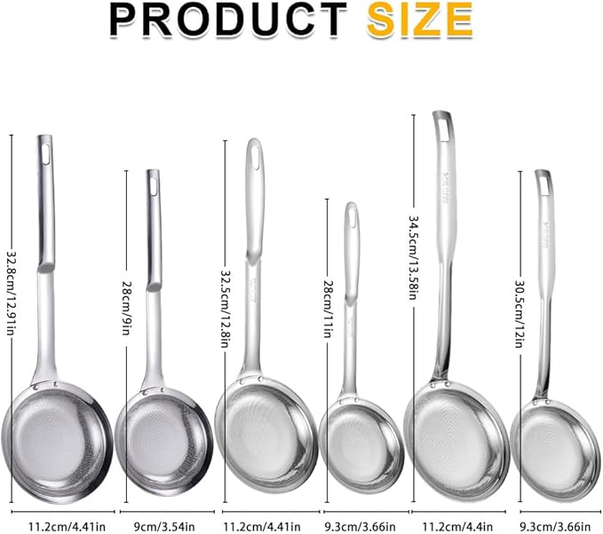 Fine Mesh Stainless Steel Colander Spoon,2025 New Extra Fine Mesh Strainer with Handle,304 Stainless Steel Skimmer Spoon Kitchen Gadget for Filte Grease Foam (1, B Style, Large)