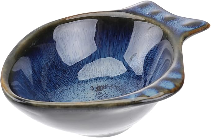 Ceramic Fish Shaped Sauce Dish Versatile Appetizer Plate for Condiments Fruits and Nuts Easy to Clean Serving Bowl for Home Restaurants and Picnics Blue