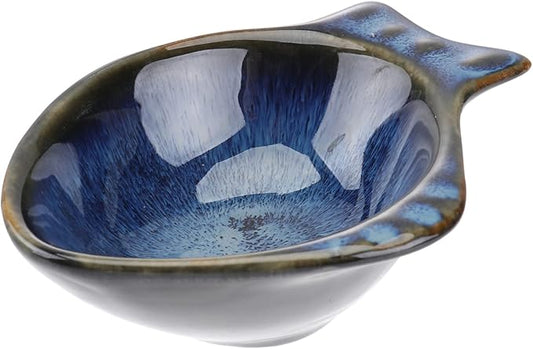 Ceramic Fish Shaped Sauce Dish Versatile Appetizer Plate for Condiments Fruits and Nuts Easy to Clean Serving Bowl for Home Restaurants and Picnics Blue