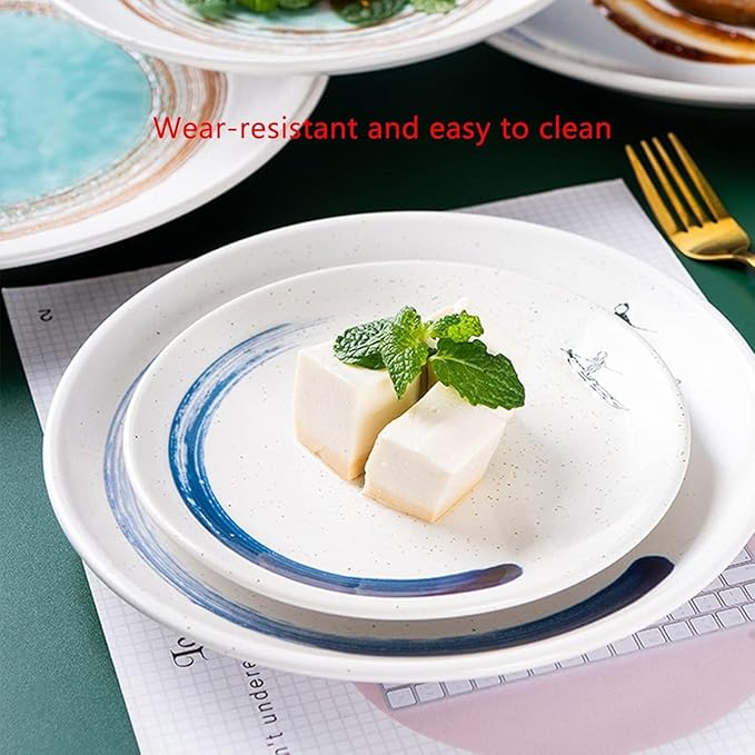 Dinner Plates,Ceramic Dinnerware, Green Lines Stripes Round Dinnerware Set, Japanese Style Tableware Serving Platters, Microwave & Dishwasher Safe, Dinnerware Dishes for Dessert, Salad, Pasta,10inch
