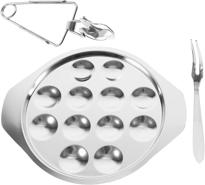 LIFKOME 1set Escargot Plate Compartments Snail Mushroom Serving Tray Food Grade Stainless Steel for Seafood Snails and Appetizers