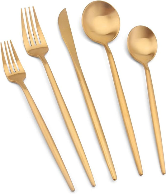 Matte Gold Silverware Set, Vanys 30 Piece Stainless Steel Cutlery Flatware Set, Kitchen Utensil Sets for 6, Tableware With Knife Spoons And Forks Set, Satin Finished Polished