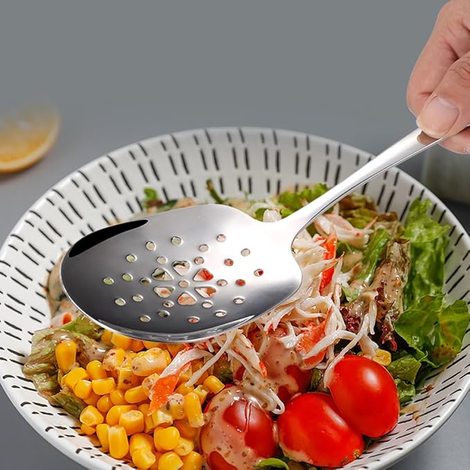 X-Large Serving Spoons Set, 304 Stainless Steel Big Metal Spoons, 9.8 Inch Serving Utensils for Buffet, Catering, Parties, Dishwasher Safe (2-Piece)