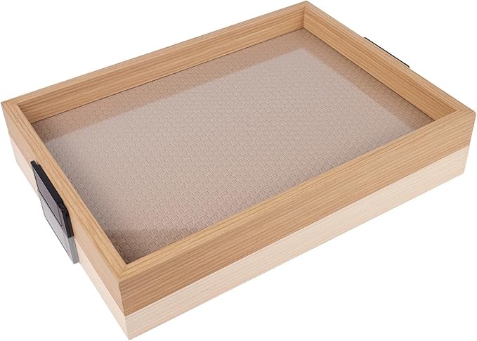 Leather Surface Wood Service Tray with Metal Handle, 16.3x13in Food Drinks Tray for Coffee Table, Breakfast, Dinner & Bar,Kitchen,Party (Leather Surface/Large)