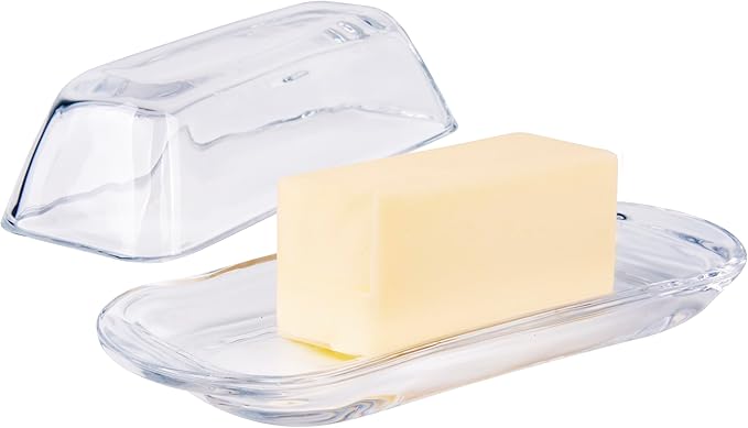 Kangaroo Decorative Clear Glass Butter Dish with Lid for Countertop & Refrigerator - Crystal Covered Butter Tray Storage Container Holder for Counter & Fridge - Best Thanksgiving Butter Dish with Lid