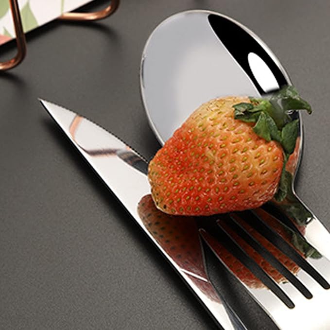 Stainless Steel Dinner Cutlery Set Elegant Flatware Serving Utensils 5 Pieces for Family Gatherings Wedding Picnics, Solid Stainless Steel (Black Handle)