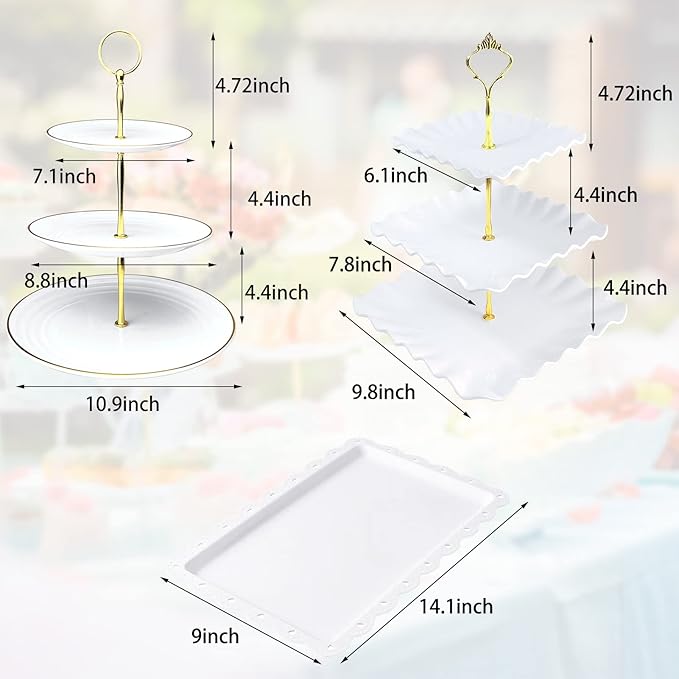 10 Pcs Cupcake Stand Set-Dessert Table Display Set-Cupcake Display Stand-Cupcake Tier Stand with 4X Large 3-Tier Cupcake Stands + 6X Appetizer Trays Perfect for Wedding Baby Shower Home Birthday