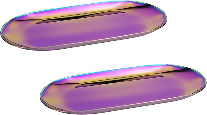 Elegant Stainless Steel Oval Decorative Tray: A Versatile 7 Inch Decorative Dish for Jewelry, Cosmetics, Fruit Tea，Towel and Bathroom Clutter Serving Delights (2, Mixcolor)