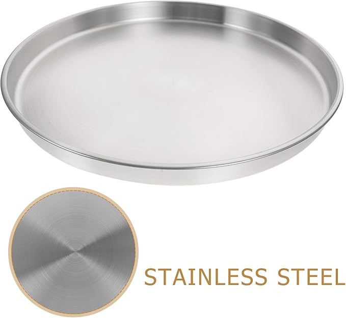 LOGOFUN 2 Pcs Stainless Steel Tray Metal Round Serving Tray Large Flat Storage Plate (Silver-30cm)