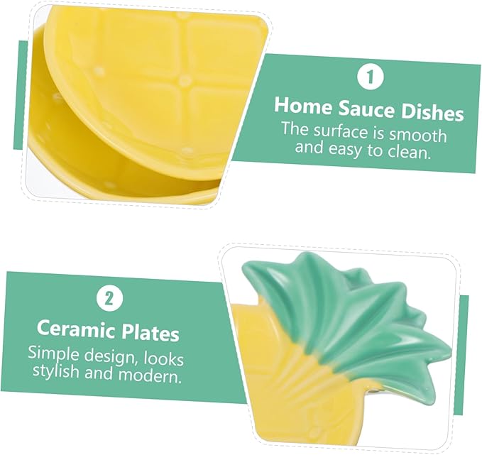 STOBAZA 2pcs Ceramic Pineapple Shape Dipping Dishes for Seasoning Stylish Appetizer Plates Home Kitchen Decor for Sauces and Condiments and Healthy Ceramic Material