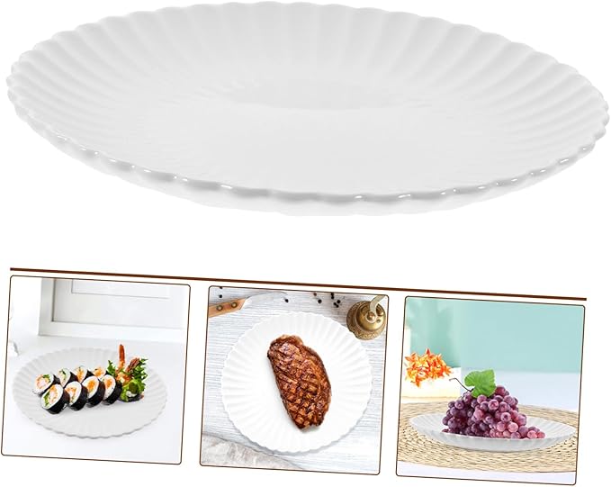 IMIKEYA Chrysanthemum Shaped Ceramic Plate Elegant Matte White Dessert and Snack Tray for Home Kitchen Tableware for Parties and Gatherings