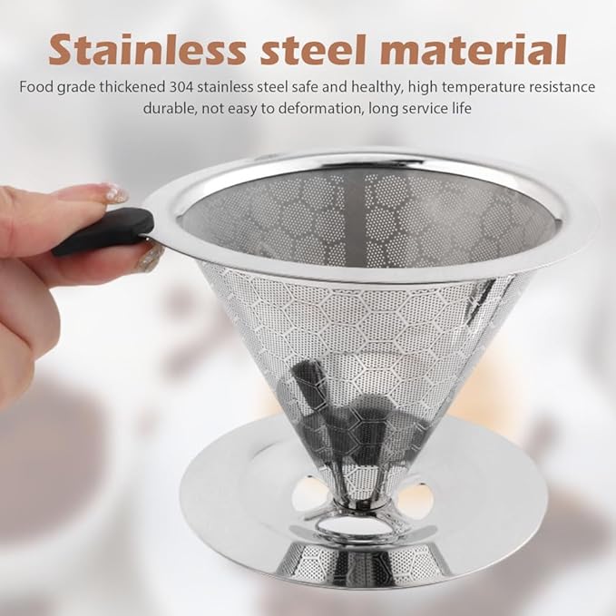 Pour Over Coffee Dripper, Paperless Coffee Filter, Pour Over Drip Coffee Filter, Stainless Steel Reusable Filter Easy Clean Maker Pour Over Coffee Dripper Double Mesh With Brush