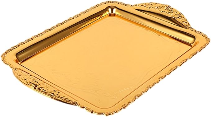 Decorative Fruit Tray Serving Platter Handcrafted Wearproof Drop Resistant Rectangle Plate Fruit Plate for Home Restaurant, Gold, Medium