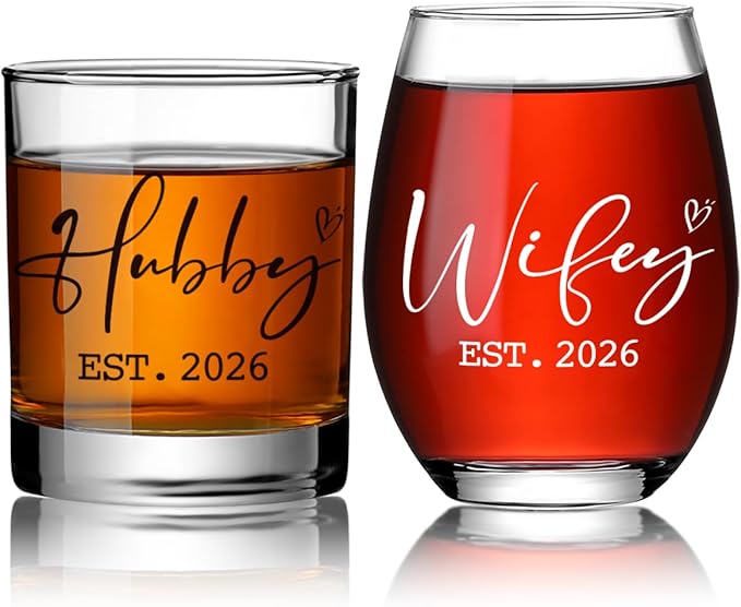 Wedding Gifts for Couple,Friends,Newlyweds,Hubby and Wifey Gifts Stemless Wine Glass,Mr and Mrs Cups for His Her,Bridal Shower Gift for Bride and Groom,Married Gift for Christmas,Housewarming-67