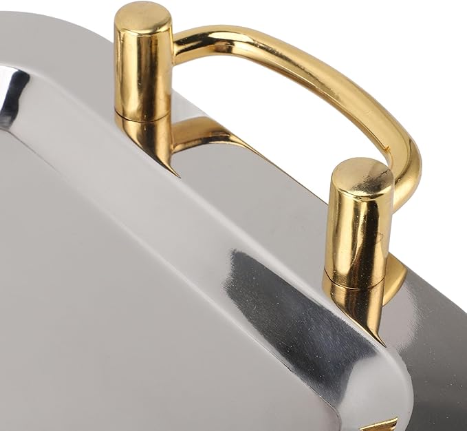 Stainless Steel Serving Plate, Elegant Mirror Finish Serving Tray Reusable Unbreakable Modern Kitchen Plates Golden with Handle for Hotel Restaurant Banquet (Rectangular (Length 16.9in))