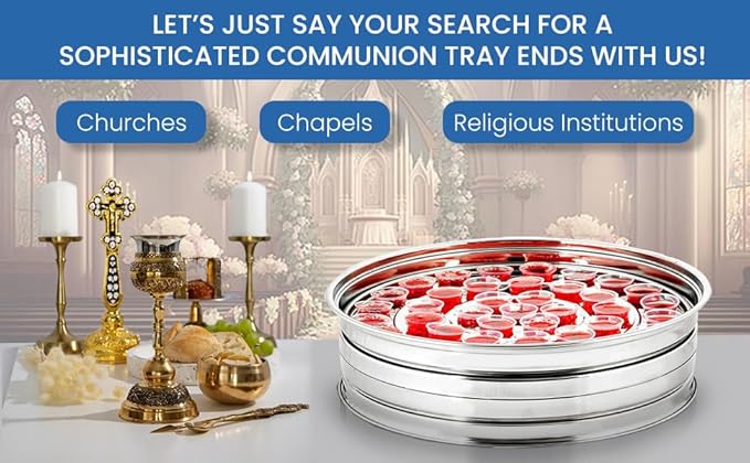 VJR Silver Premium Communion Tray – Stainless Steel Church Communionware Set – Holds 40 Cups – Tray Only Without Lid – Church Supplies