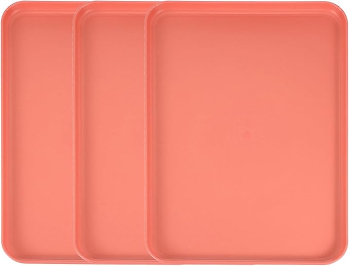 uxcell 3Pcs Plastic Serving Trays, 15 x 10.6 Inch Rectangle Food Trays Serving Cafeteria for Kitchen Restaurant Coffee Fruit Burger Lunch Dessert, Orange