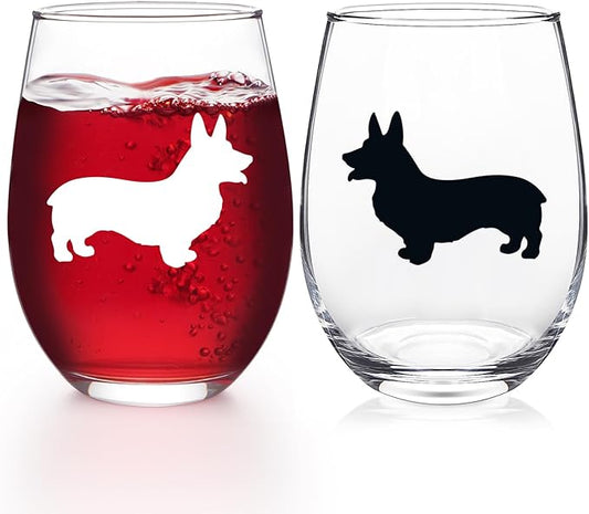 Futtumy Corgi Wine Glasses Set of 2, Corgi Gifts for Corgi Lovers, Corgi Gifts, Dog Lovers Gifts for Women, Gifts for Dog Lovers for Christmas Birthday Mother's Day, 17Oz Wine Glass for Women