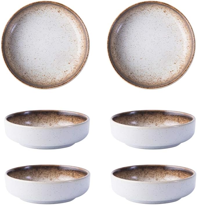 Colias Wing 3.5 Inch Japanese Style Classic Porcelain Side Dish Bowl Seasoning Dishes Soy Dipping Sauce Dishes-Set of 6-Beige&White