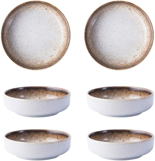 Colias Wing 3.5 Inch Japanese Style Classic Porcelain Side Dish Bowl Seasoning Dishes Soy Dipping Sauce Dishes-Set of 6-Beige&White