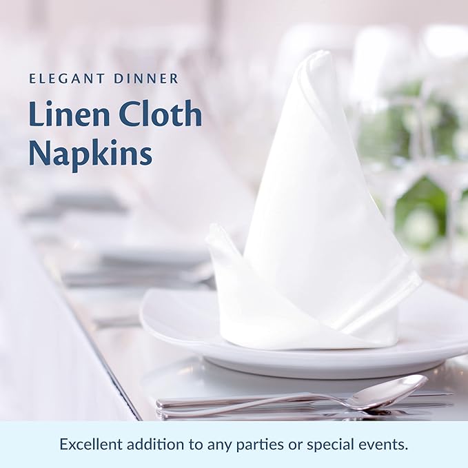 Elegant Restaurant Quality 100% Cotton Dinner Table Cloth Napkins with Clean- Lined Hemmed Edges, Bulk Set, Square 20" x 20'' for Weddings, Hotels, Restaurants, and Classy Home Dinners (180)