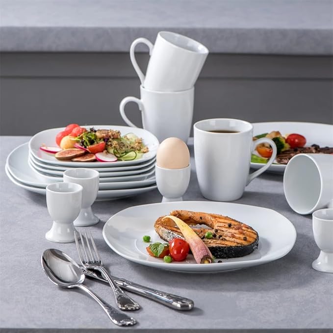 18 Pieces of Whites Porcelains Platse Set withs Soups Plate Tableware Set Service