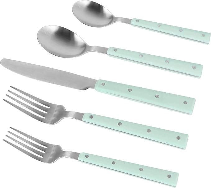 Soline Mint Green and Stainless Steel Flatware - Set of 20 Pieces