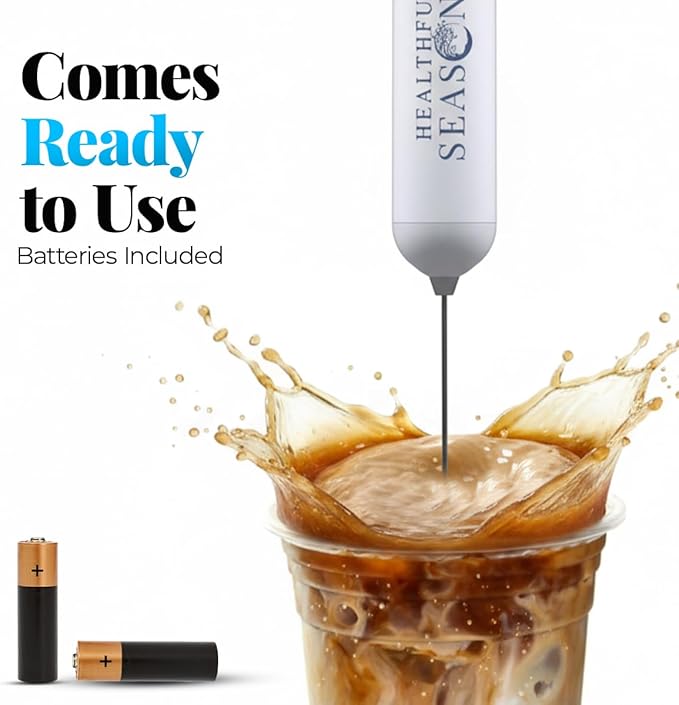 Handheld Milk Frother Wand for Coffee, Matcha, Lattes, Cappuccino, Frappe & Supplement Powders - Electric Frother with Batteries, Stainless Steel Spring Coil & High-Speed Motor