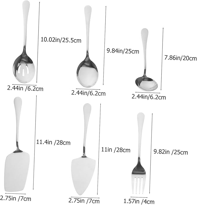 6-Piece Stainless Steel Cutlery Set Serving Spoons Forks and Ladles Heavy-Duty Utensils for Large Gatherings Dishwasher Safe for Parties and Events