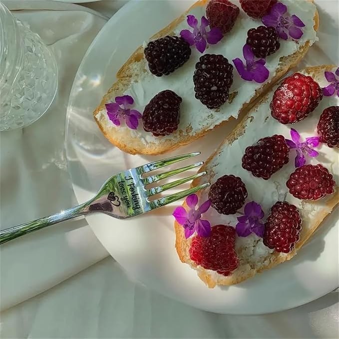 Engraved Ice Cream Spoon Gifts for Couple on Anniversary, 2 Pcs Personalized Coffee Spoon Stainless Steel, Couple Gifts for Him and Her on Valentines Day (Forks, i Forking Love You)