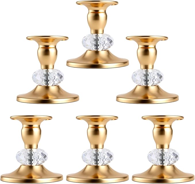Candlestick Holders Taper Candle Holders, Candle Stick Candle Holder for Table Centerpiece, Wedding Reception, Festive Christmas Mantel Decoration or Home Decor(Gold, 3 Sets(6 Pcs))