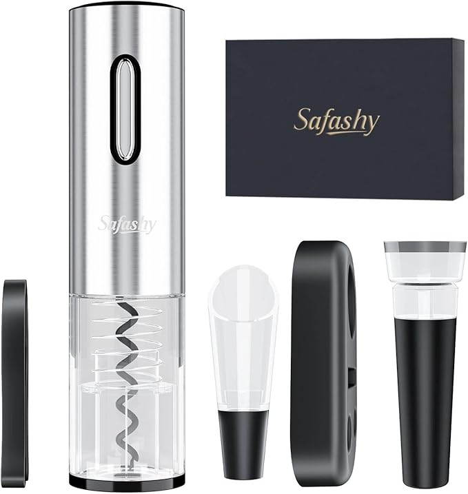 5 IN 1 Rechargeable Electric Wine Opener, Stainless Steel Automatic Bottle Corkscrew with Foil Cutter, Vacuum Stopper, Wine Pourer, One Touch Bottle Winer Gift Set for Christmas, Party