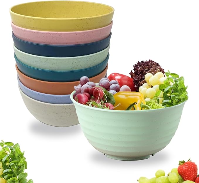 WANBY Lightweight Wheat Straw Cereal Bowls Unbreakable Dinner Bowl Set Dishwasher & Microwave Safe (8 Pack 26Oz)