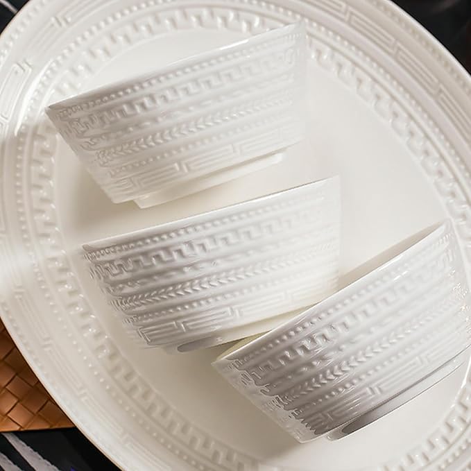 Household striped ceramic plates, pure white underglaze tableware - 4 person food 31 pieces