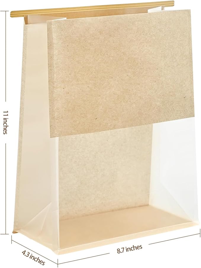 50 PCS Paper Bread Bags for Homemade Breads, 11 x 8.7 x 4.3 Inches Kraft Bakery Bags with Tin Tie Tab Lock Sourdough Bread Bags with Window Baked Foods Packaging Storage