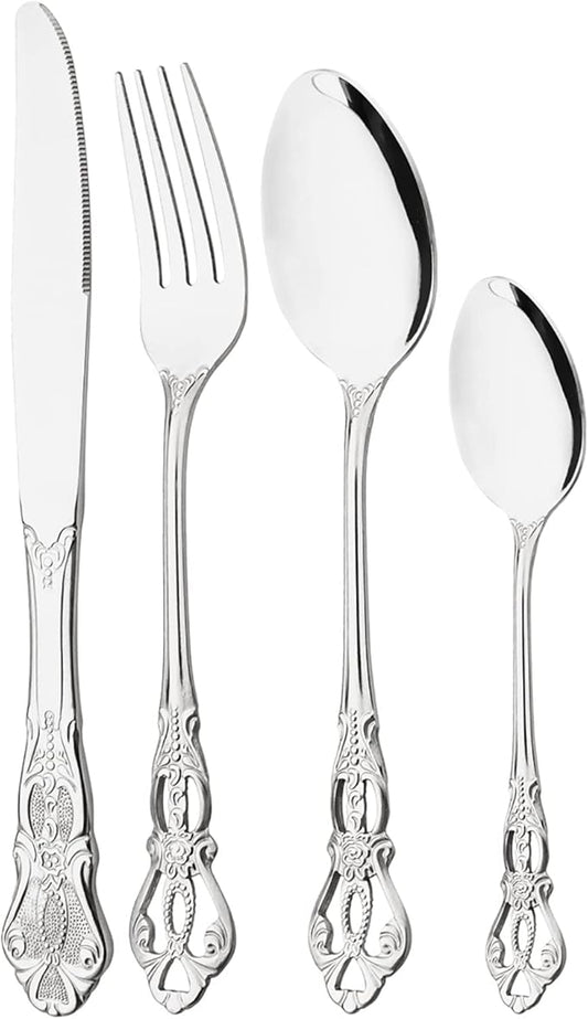 Mirror Polished Silver Silverware Set, 24-Piece 18/10 Stainless Steel Shiny Finish Flatware Service for 6, Kitchen Utensils, Tableware Cutlery for Home and Restaurant, Dishwasher Safe
