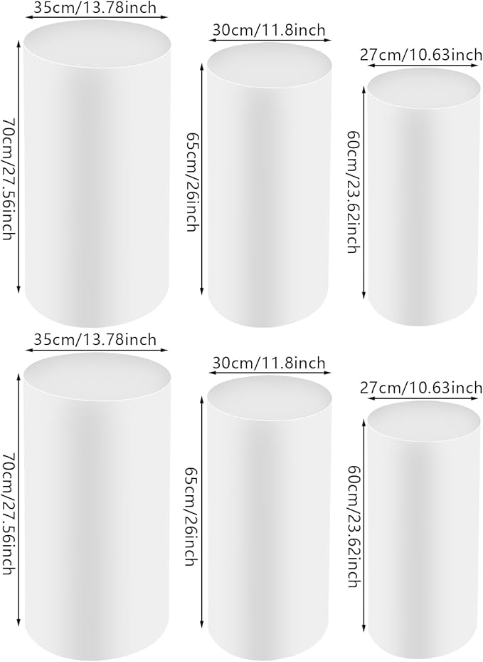 Eapmic Pedestal Stands for Party, Cake Pedestal Stand, Dessert Table Display Plinth Pillars, Sculpture Display Column Decoration Cube for Wedding Birthday (White, Cylinder-6Pcs(27.56"+26"+23.62"))