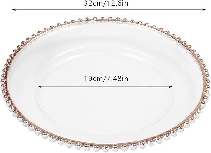 25 Pcs Clear Acrylic Round Charger Plates With Beaded Rim Plastic Charger Plate Bulk for Dinner Table Plate for Parties Wedding Décor Placemats,13in (25pcs-Pink-1)