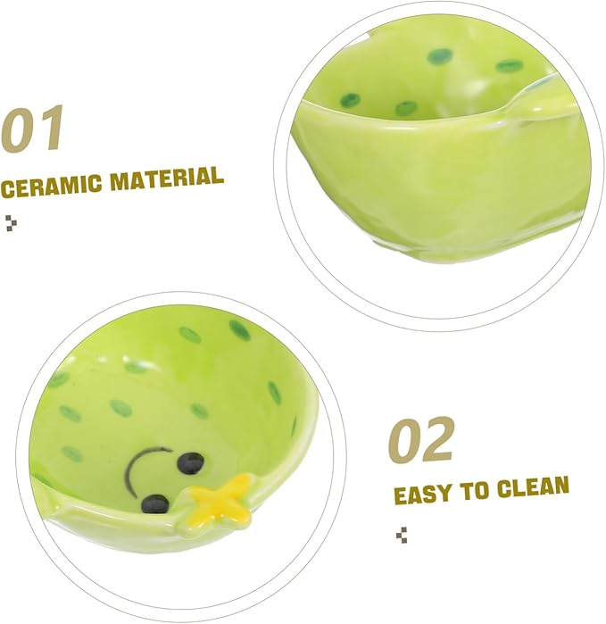 Cute Cactus Ceramic Dipping Sauce Dish Small Cartoon Plate for Appetizers Food-Grade Matte Finish for Boys and Girls and Parties