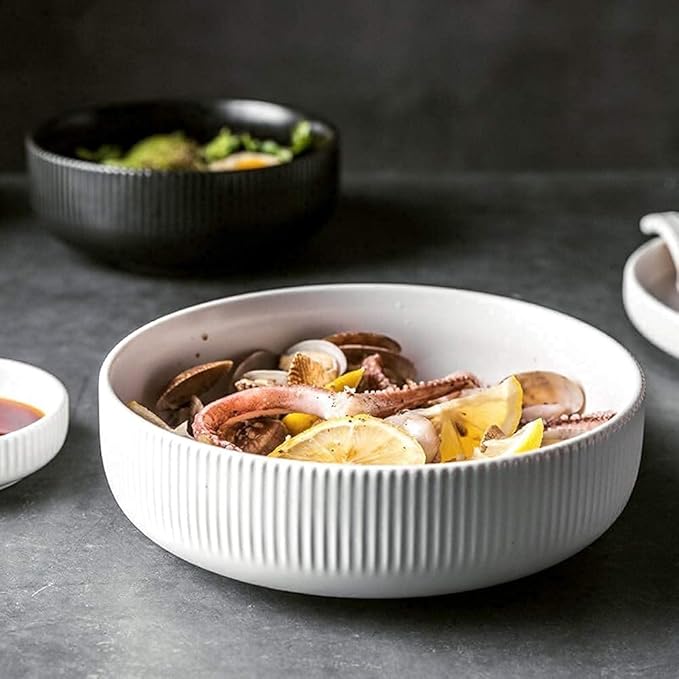 Dinnerware Set Kitchen and Dining,38-Piece Ceramic Dinnerware Set,Nordic Black White Creativity Porcelain Tableware Set with Bowls Dinner Plate Spoo