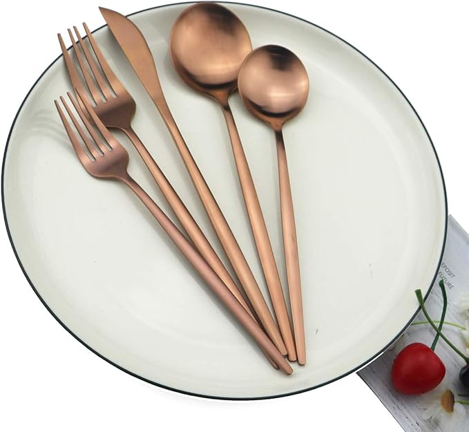 60-Piece Modern Matte Silverware Set, Uniturcky 304 Stainless Steel Flatware Cutlery Set, Elegant Kitchen Utensils Service For 12, Includes Dinner Knives/Spoons/Forks, Copper Satin Finish