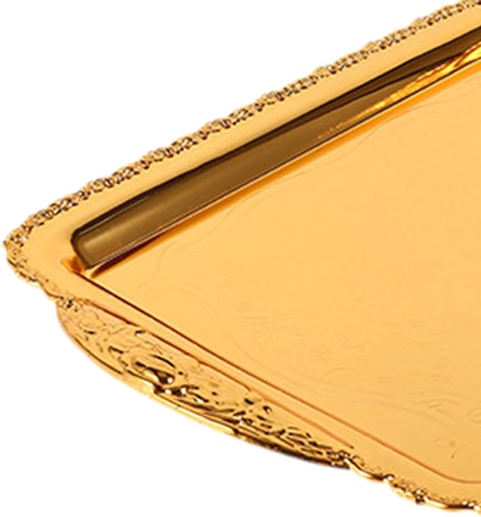 Decorative Fruit Tray Serving Platter Handcrafted Wearproof Drop Resistant Rectangle Plate Fruit Plate for Home Restaurant, Gold, Medium