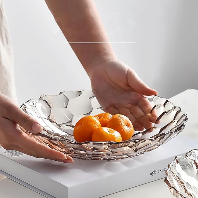 2 Pack Glass Fruit Bowl, Fruit Basket Holder, Crystal Fruit Bowl, Dessert Plate,Decorative Pedestal Bowl,for Table Décor for Home,Office, Wedding Decor, Fruit, Snack, Dessert (Large,Grey)