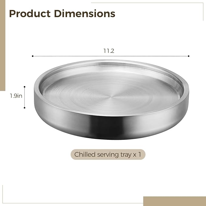 Cold Serving Tray with Ice Chamber, 11.2 Inches, Stainless Steel Platter for Shrimp Cocktail, Fruit, and Party Buffets