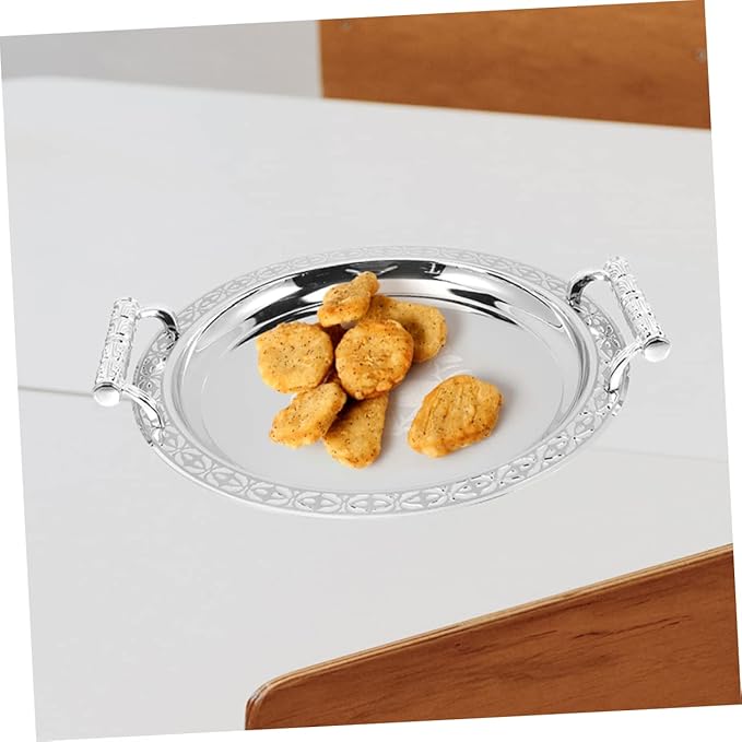 Luxshiny European Style Pattern Serving Tray Silver Fruit Plate Multi Function Snack Dish for Home Hotel Parties Lightweight Tea Tray