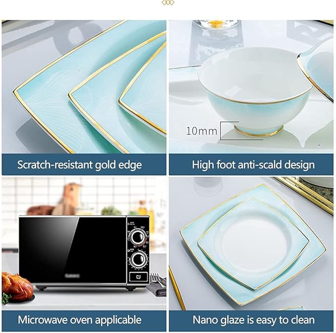 Dinnerware Sets - Luxury Gift Dishes Service Set, 56/60PCS Ceramic Dinnerware Set Bone China Tableware Dishes Plates Ceramic Combination Dinner Service Set Diner Set Porcelaine (60 Pieces)