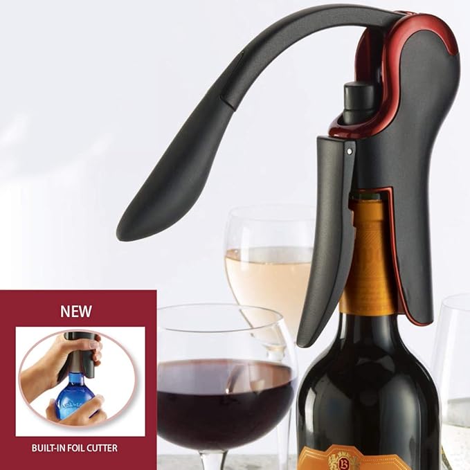 Wine Opener Compact Vertical Corkscrew Wine Bottle Opener with Built-in Foil Cutter