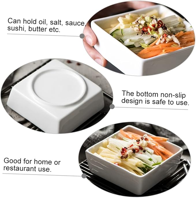 2pcs Ceramic Bowl Mini Square Dishes for Serving Banchan Seasoning Sauce Appetizer Dipping